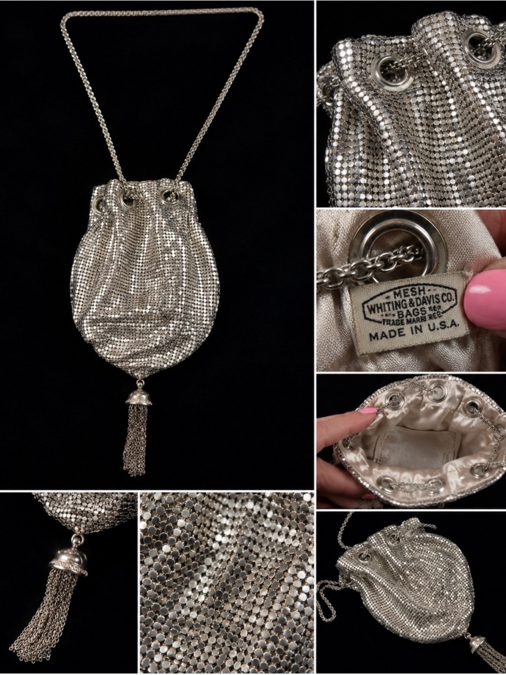 Rare Vintage Whiting & Davis Metallic Silver Mesh Mini Bag